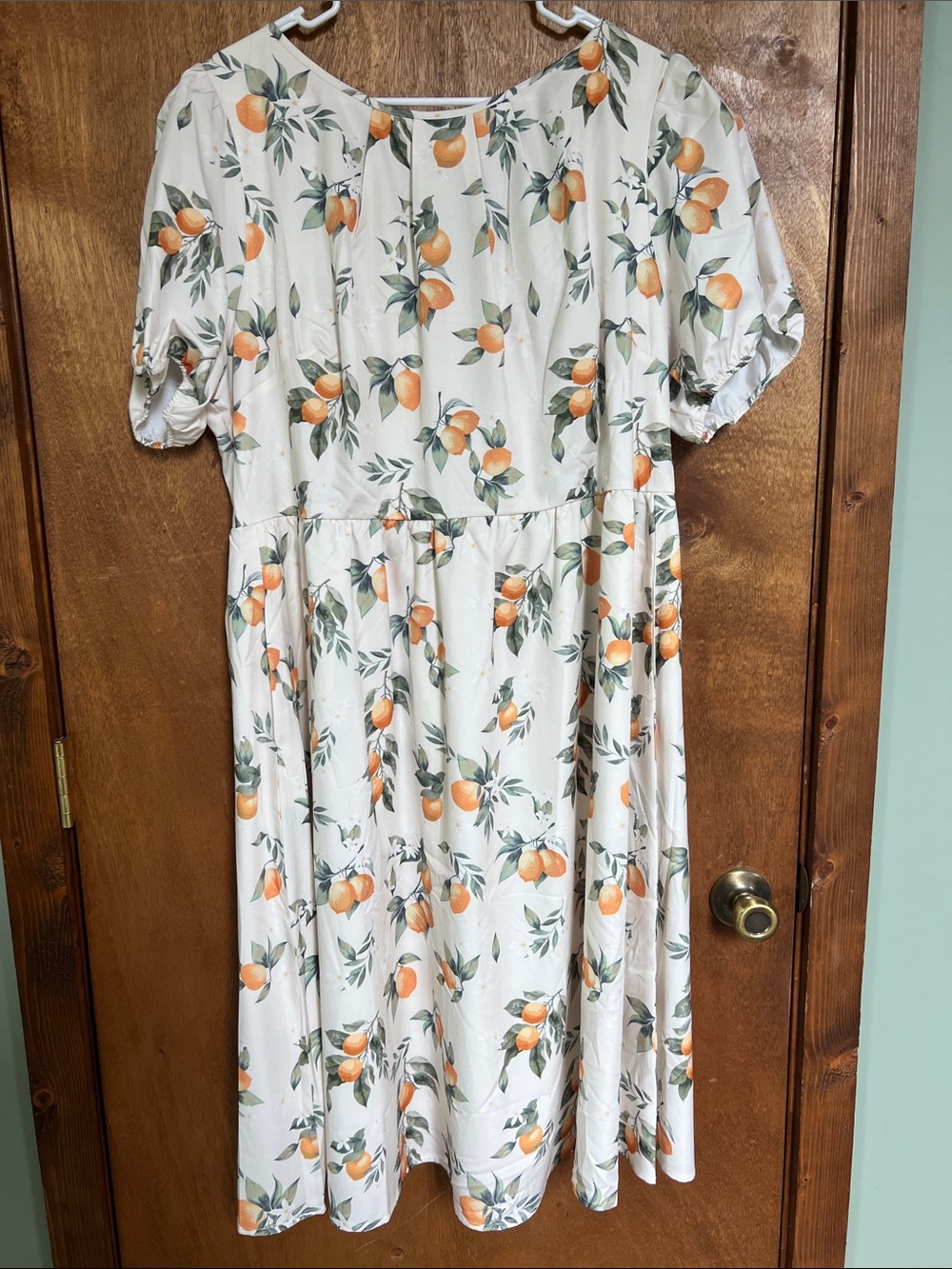 Cream Orange Print Midi Dress